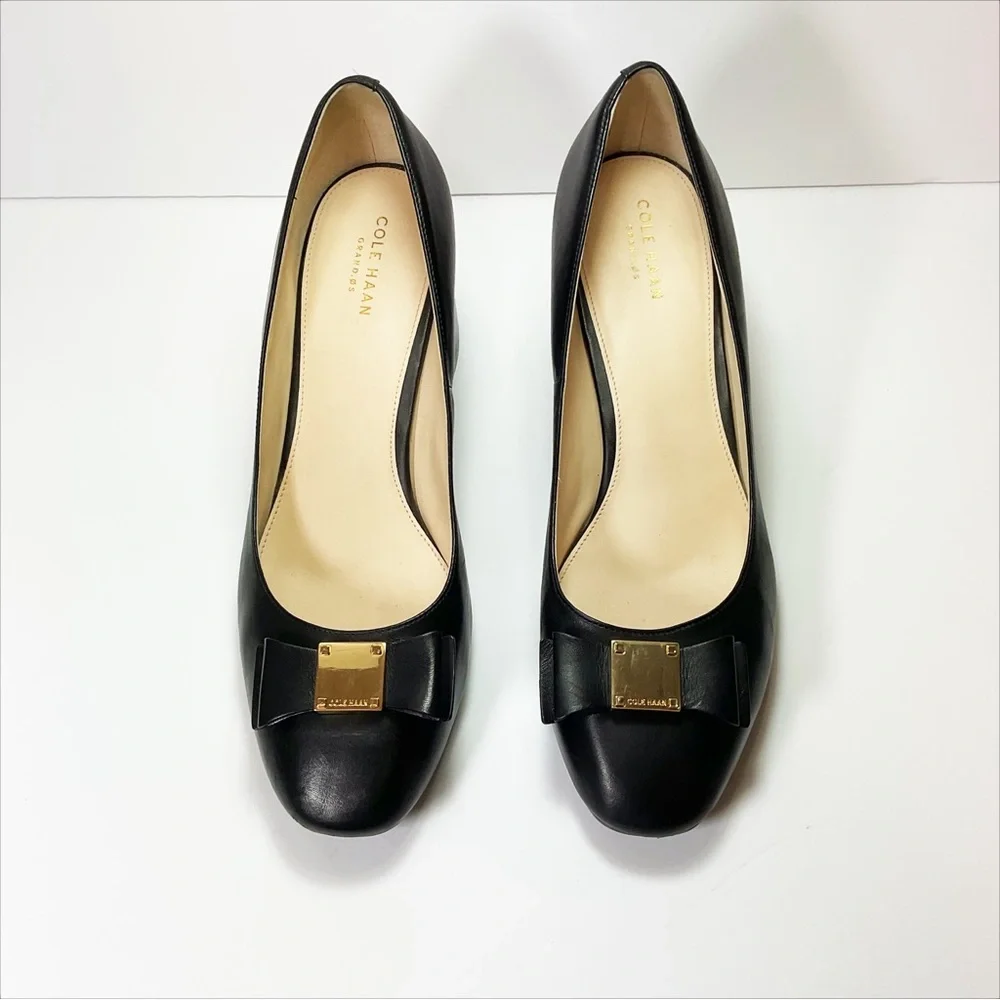 Cole Haan Tali Bow Leather Block-Heel Pumps - Picture 3 of 10